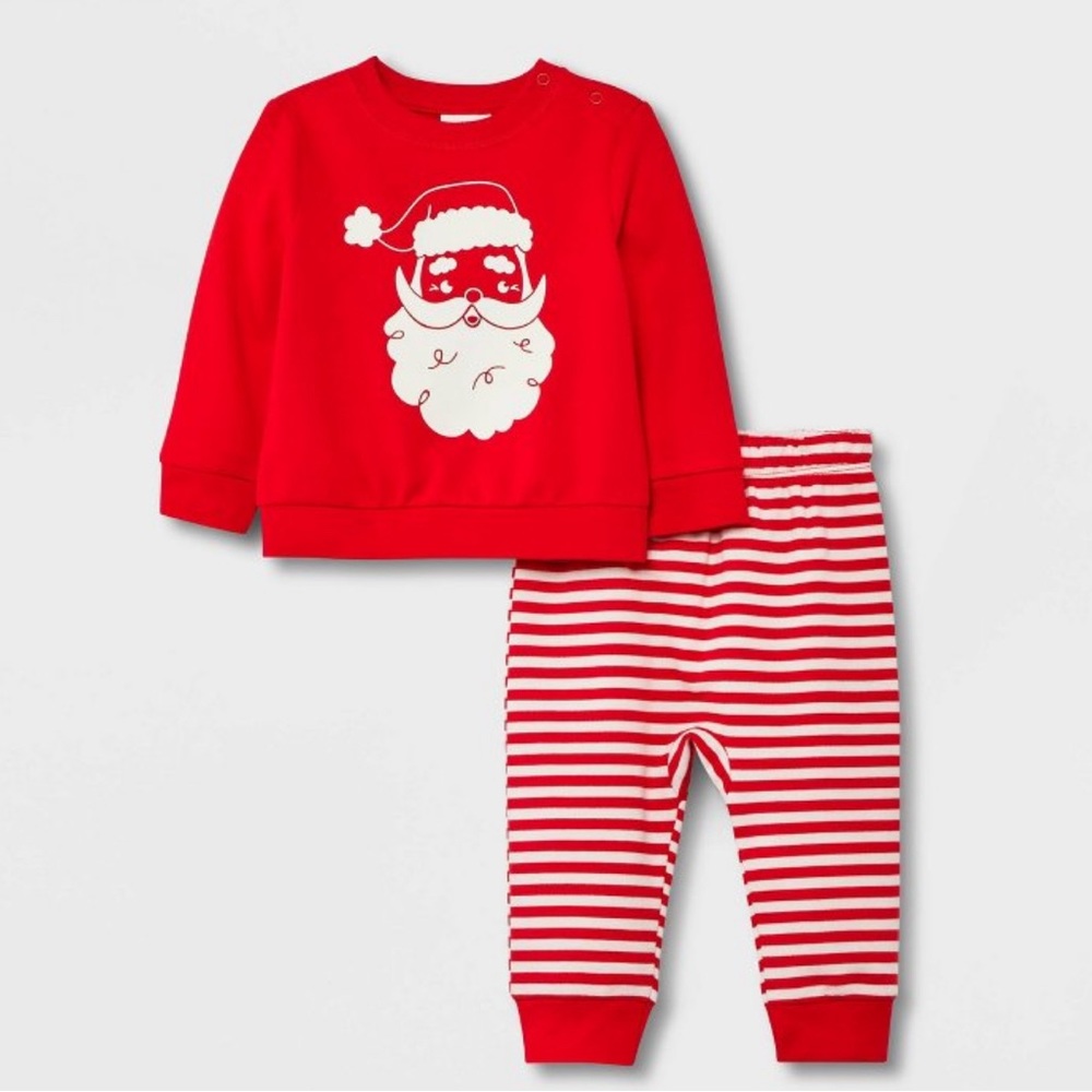 Baby 2pc Santa Fleece Graphic Christmas Top & Bottom Set